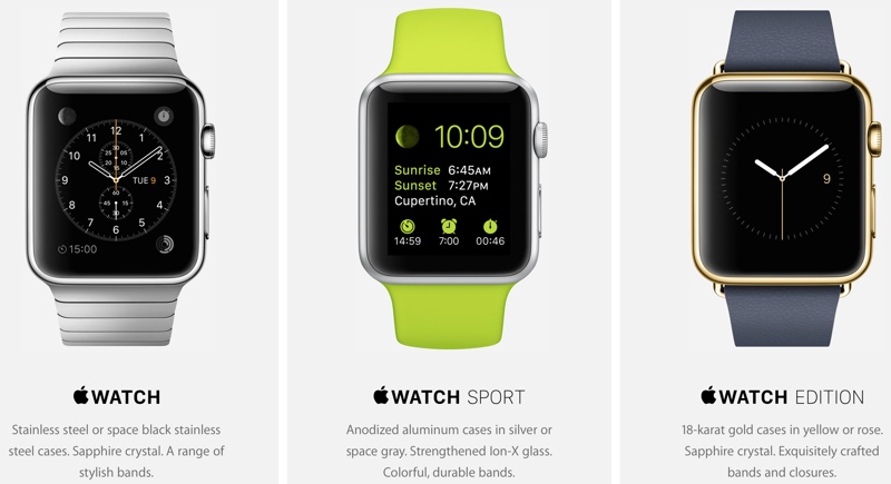 Apple Watch and Apple Watch Edition and Apple Watch Sport