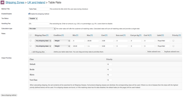 WooCommerce Table Rate Shipping Configuration