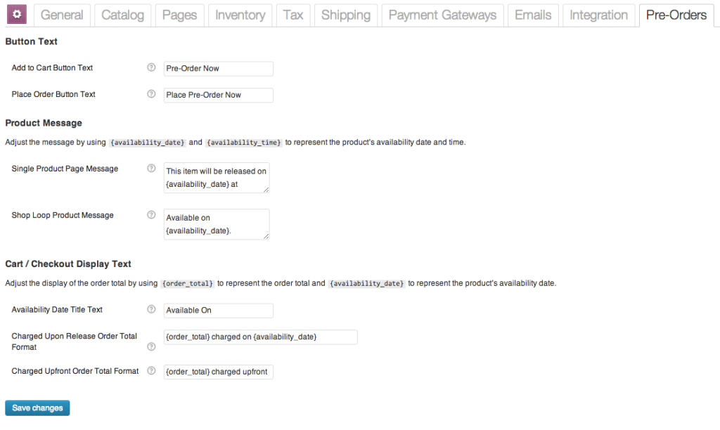 WooCommerce Pre-Orders Plugin Settings